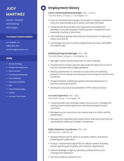 Senior Global Marketing Manager Resume