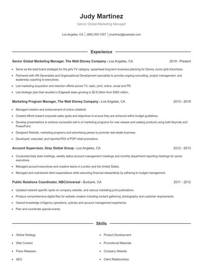 Senior Global Marketing Manager Resume