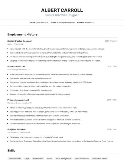 Senior Graphic Designer Resume