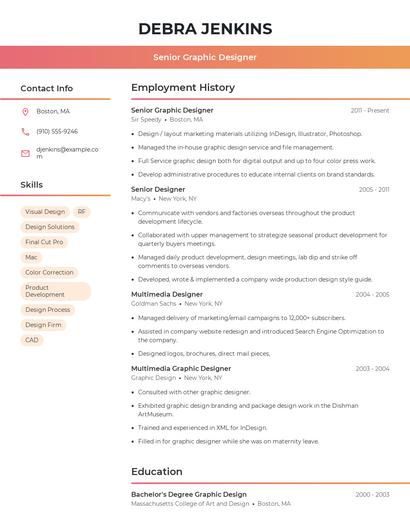 Senior Graphic Designer Resume