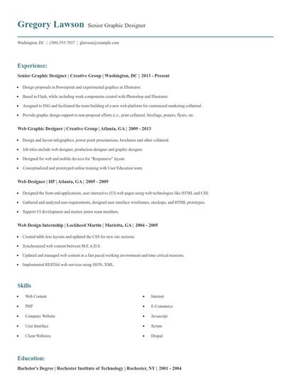 Senior Graphic Designer Resume