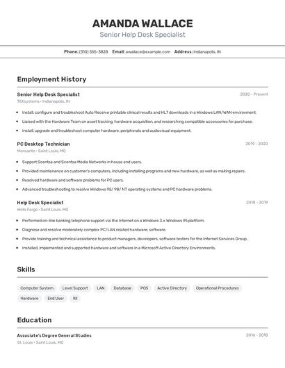 Senior Help Desk Specialist Resume