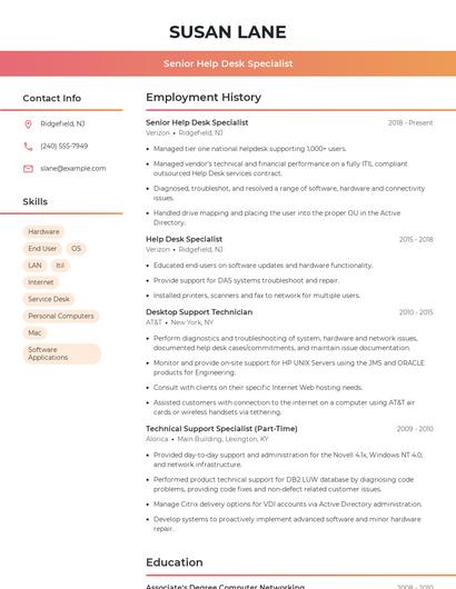 Senior Help Desk Specialist Resume