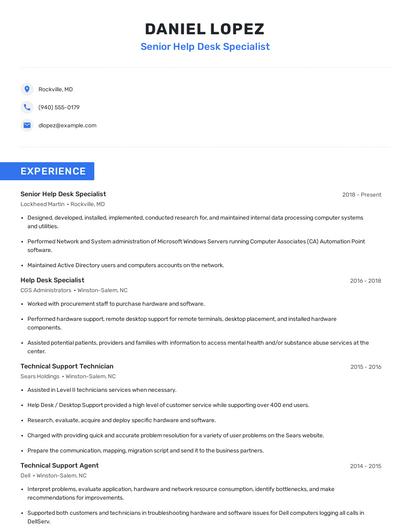 Senior Help Desk Specialist Resume