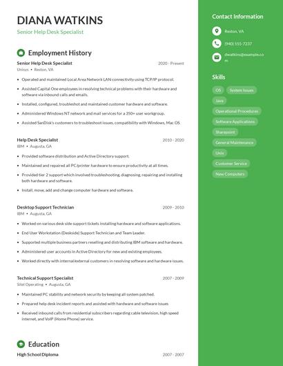 Senior Help Desk Specialist Resume