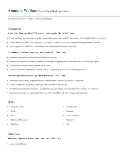 Senior Help Desk Specialist Resume