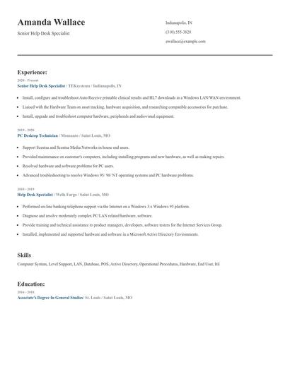 Senior Help Desk Specialist Resume