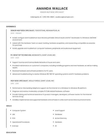Senior Help Desk Specialist Resume