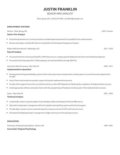 Senior Hris Analyst Resume