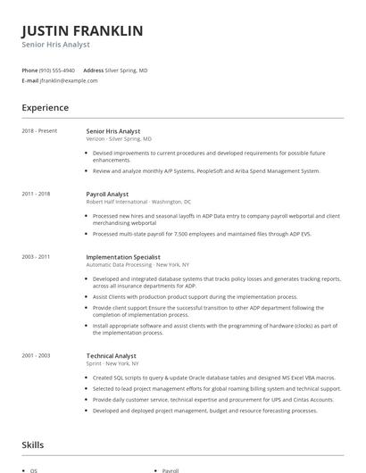 Senior Hris Analyst Resume