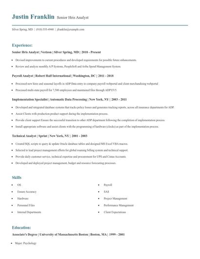 Senior Hris Analyst Resume