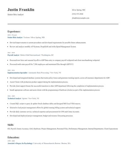 Senior Hris Analyst Resume