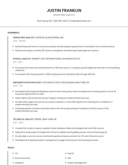 Senior Hris Analyst Resume