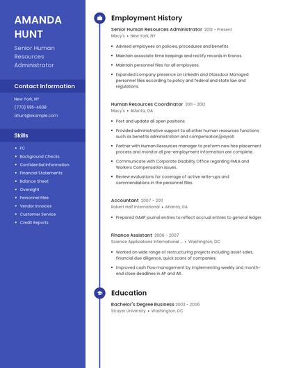 Senior Human Resources Administrator Resume