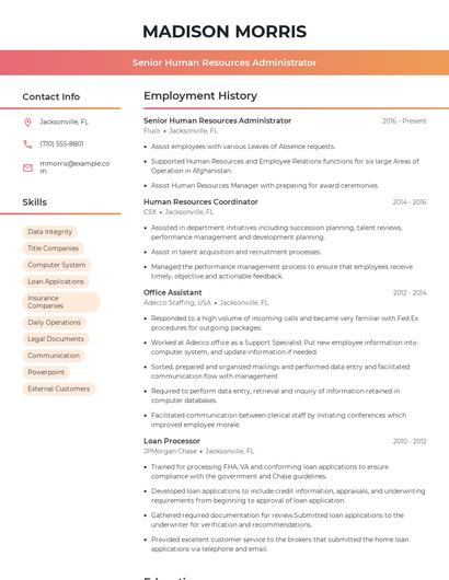 Senior Human Resources Administrator Resume