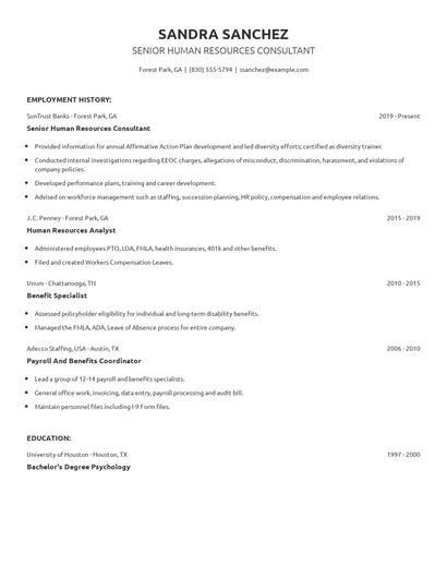 Senior Human Resources Consultant Resume