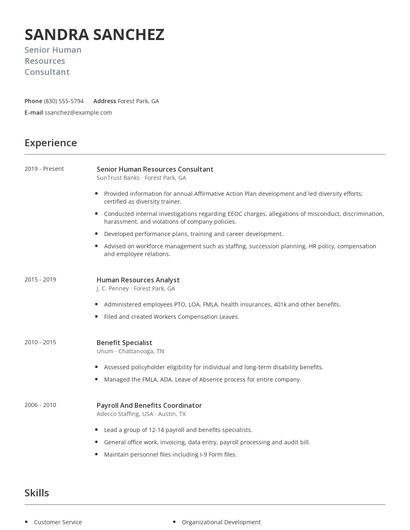 Senior Human Resources Consultant Resume
