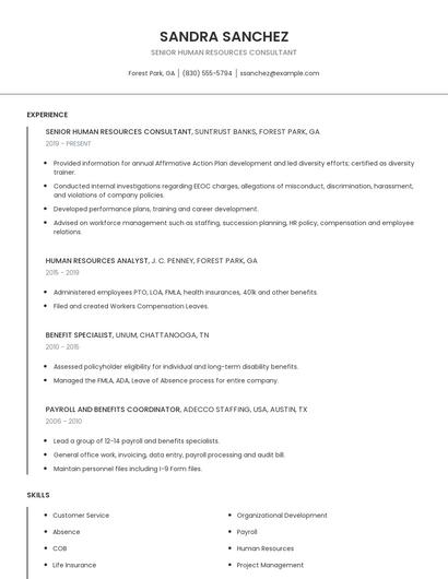 Senior Human Resources Consultant Resume