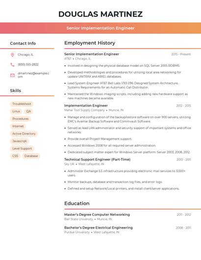 Senior Implementation Engineer Resume