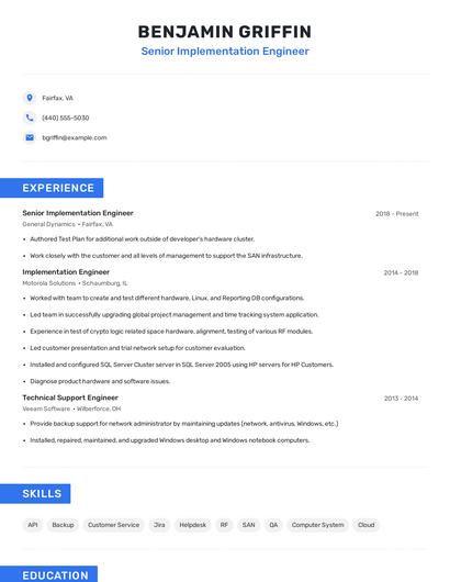 Senior Implementation Engineer Resume