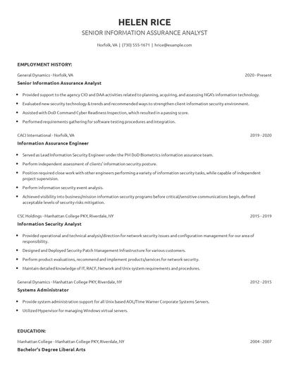 Senior Information Assurance Analyst Resume
