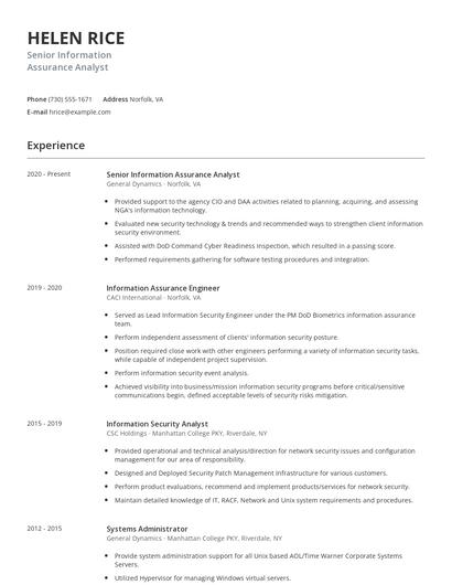 Senior Information Assurance Analyst Resume