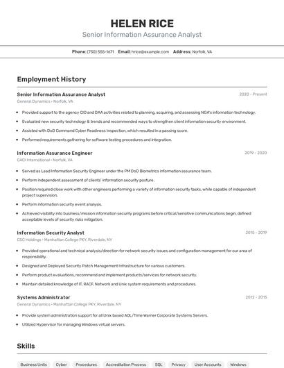 Senior Information Assurance Analyst Resume