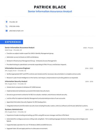 Senior Information Assurance Analyst Resume