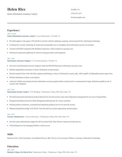 Senior Information Assurance Analyst Resume