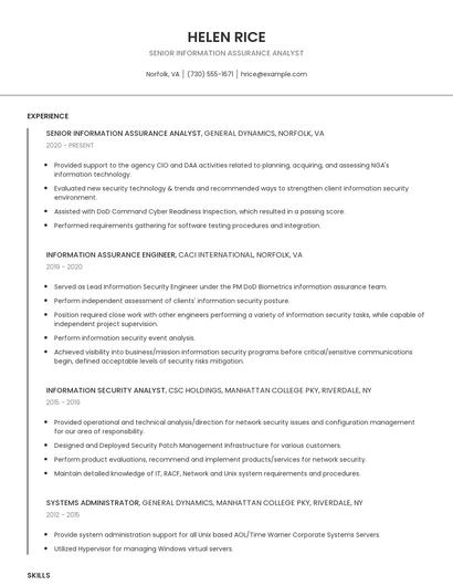 Senior Information Assurance Analyst Resume