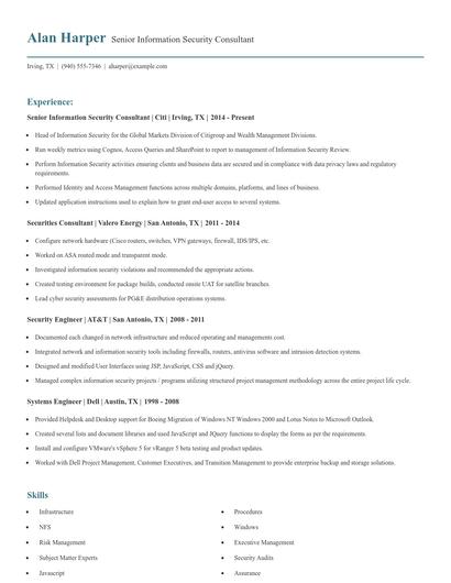 Senior Information Security Consultant Resume