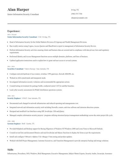 Senior Information Security Consultant Resume