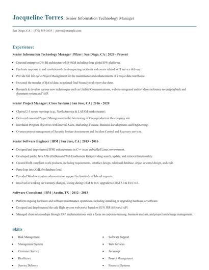 Senior Information Technology Manager Resume