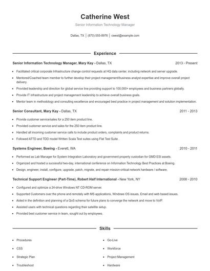Senior Information Technology Manager Resume