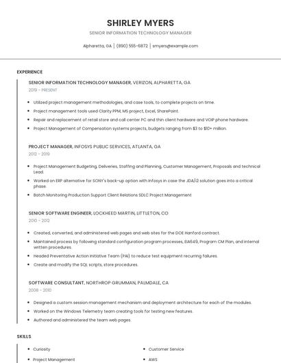 Senior Information Technology Manager Resume