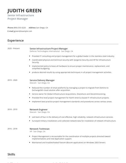 Senior Infrastructure Project Manager Resume