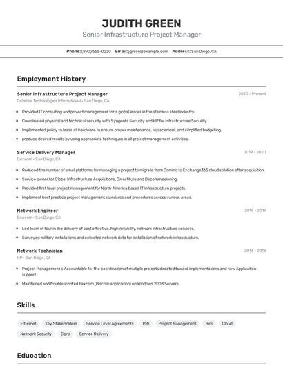 Senior Infrastructure Project Manager Resume
