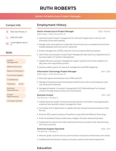 Senior Infrastructure Project Manager Resume