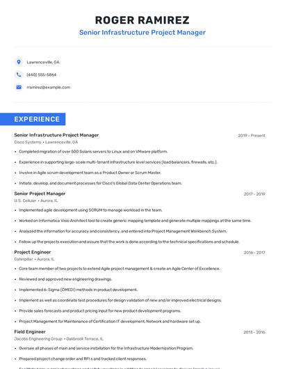 Senior Infrastructure Project Manager Resume