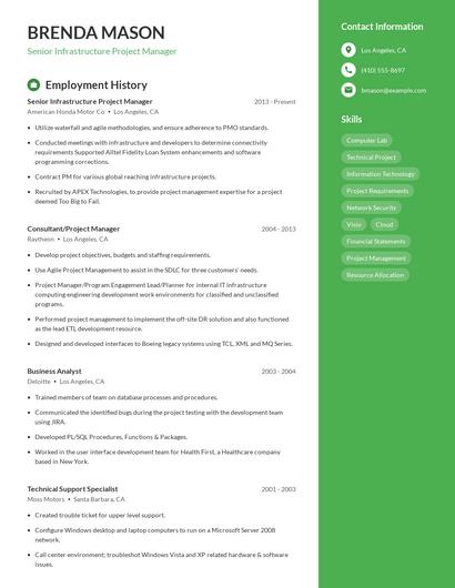 Senior Infrastructure Project Manager Resume