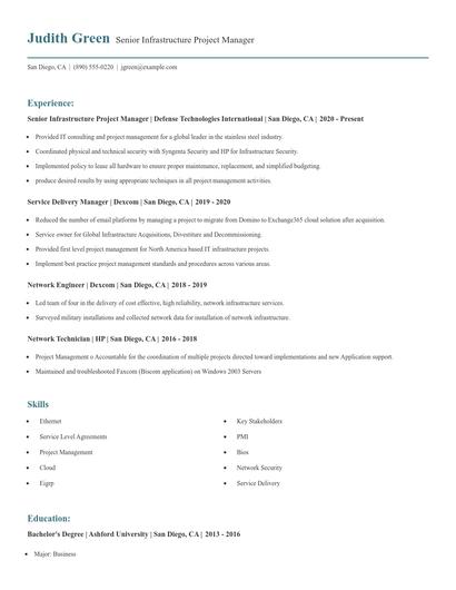 Senior Infrastructure Project Manager Resume