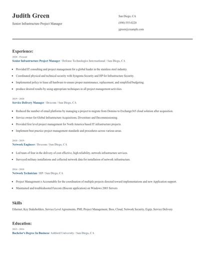 Senior Infrastructure Project Manager Resume