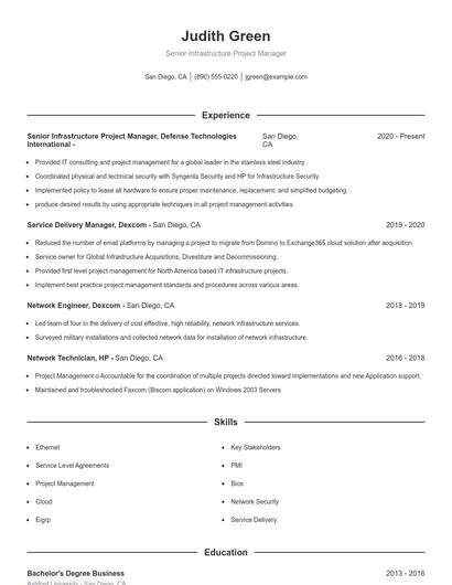 Senior Infrastructure Project Manager Resume