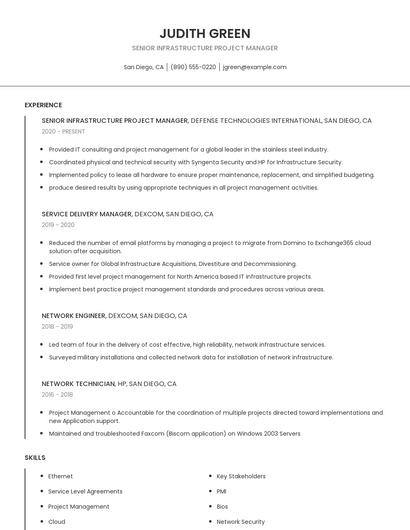 Senior Infrastructure Project Manager Resume