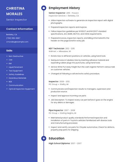 Senior Inspector Resume