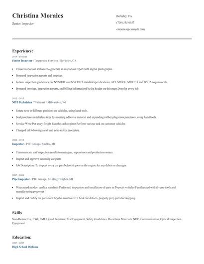 Senior Inspector Resume