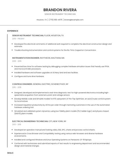 Senior Instrument Technician Resume