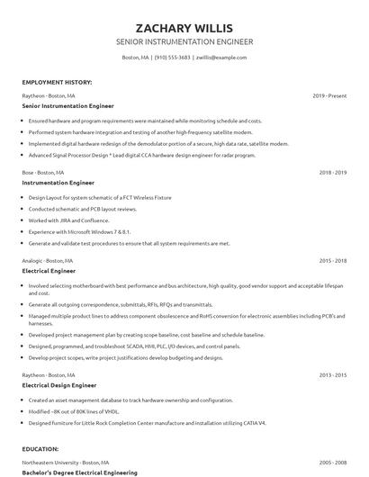 Senior Instrumentation Engineer Resume