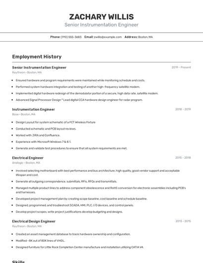 Senior Instrumentation Engineer Resume