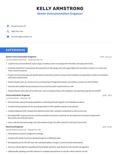Senior Instrumentation Engineer Resume